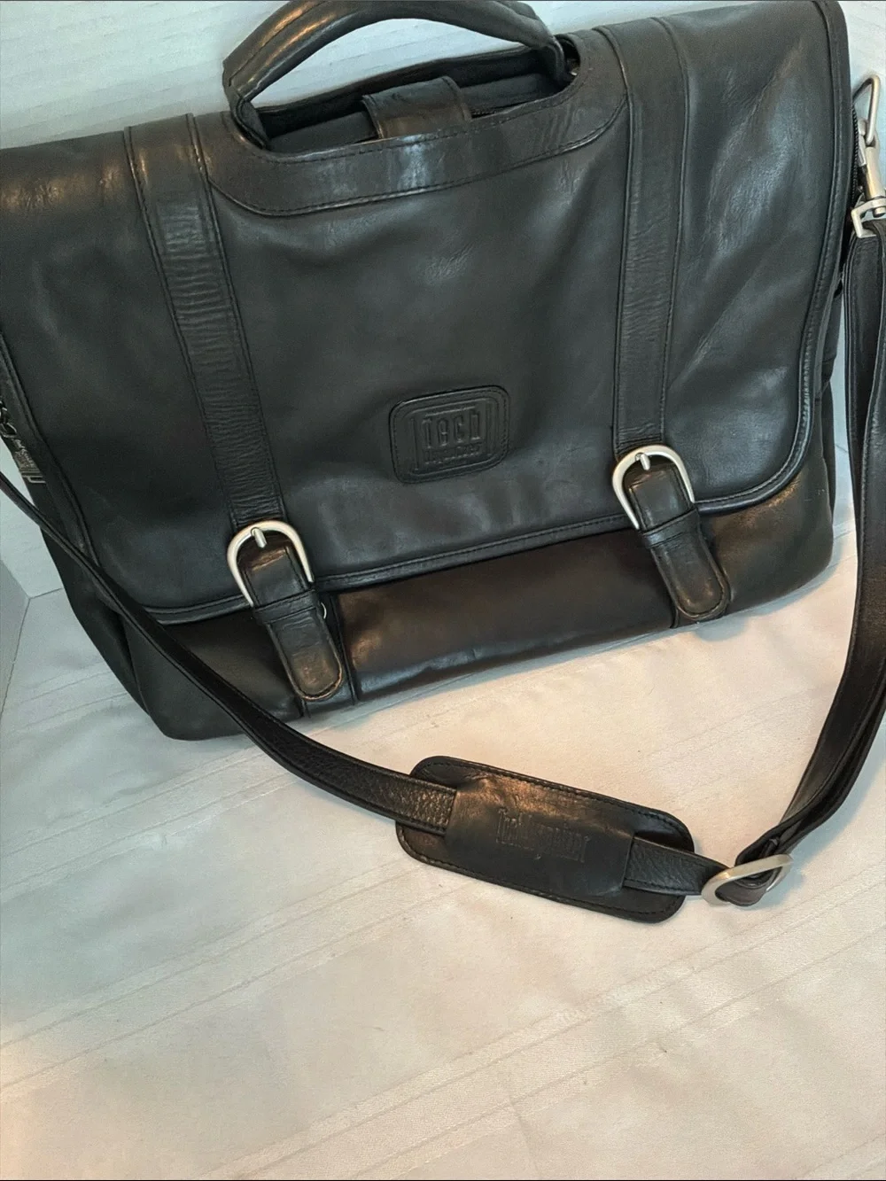 Black Leather Messenger Bag for Men by 100% leather multi compartments by HT